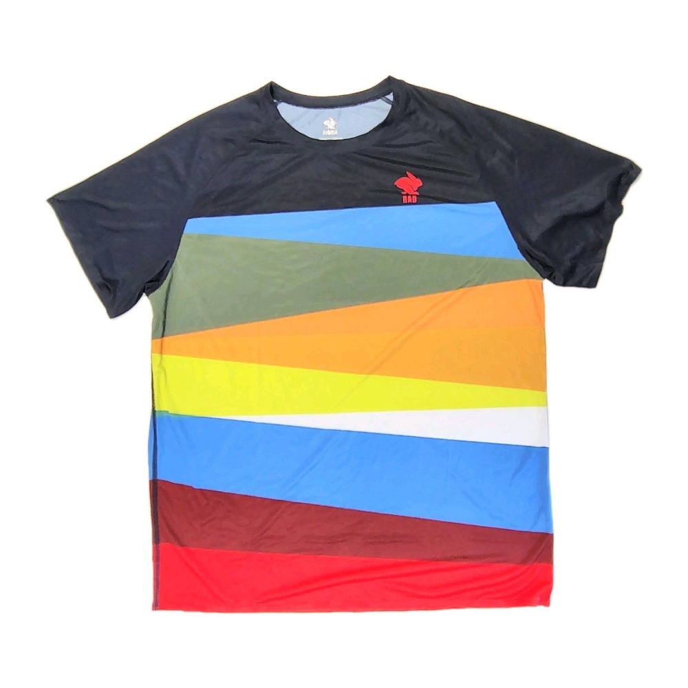 Rabbit EZ Short Sleeve Performance Running Tee Shirt Blue Striped Men's XL